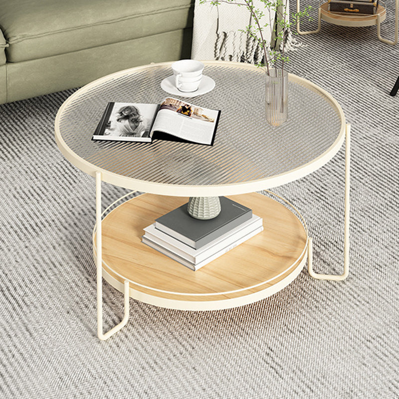17.72" Tall Contemporary Style Cocktail Table Glass Top Round Coffee Table