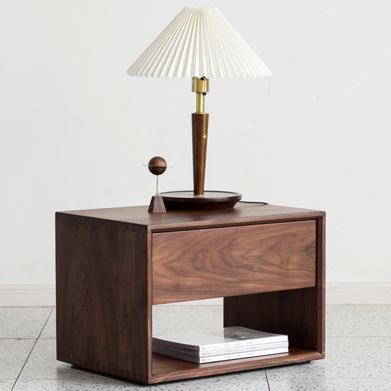 パールウッドベッドサイドキャビネット1引き出しコンテンポラリーオープンストレージベッドナイトスタンド