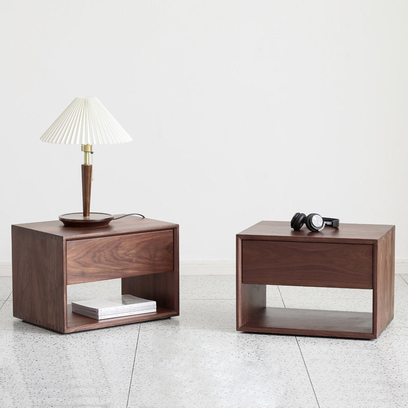 パールウッドベッドサイドキャビネット1引き出しコンテンポラリーオープンストレージベッドナイトスタンド