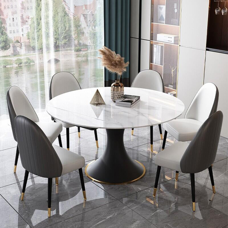 Contemporary Sintered Stone Round Table Set 1/2/5/7 Pieces Dining Set 7 Pieces: Table, 6 Chairs Clearhalo 'Dining Room Sets' 'Dining Tables & Seating' 'dining_room_set' 'furn' 'furn_dining_room_set' 'Furniture' 'Kitchen & Dining Furniture' 5733282