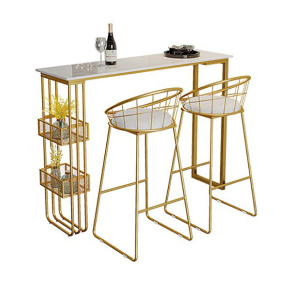 White Top Bar Table with Storage Base Glam Pub Table with Gold Metal Frame Faux Marble Without Chairs Clearhalo 'Bar Furniture' 'Bar Tables' 'bar_tables' 'furn' 'furn_bar_tables' 'Furniture' 'Kitchen & Dining Furniture' 5737675