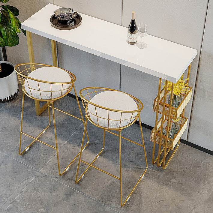White Top Bar Table with Storage Base Glam Pub Table with Gold Metal Frame Clearhalo 'Bar Furniture' 'Bar Tables' 'bar_tables' 'furn' 'furn_bar_tables' 'Furniture' 'Kitchen & Dining Furniture' 5737678