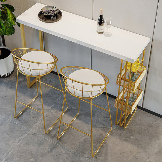 White Top Bar Table with Storage Base Glam Pub Table with Gold Metal Frame Clearhalo 'Bar Furniture' 'Bar Tables' 'bar_tables' 'furn' 'furn_bar_tables' 'Furniture' 'Kitchen & Dining Furniture' 5737678