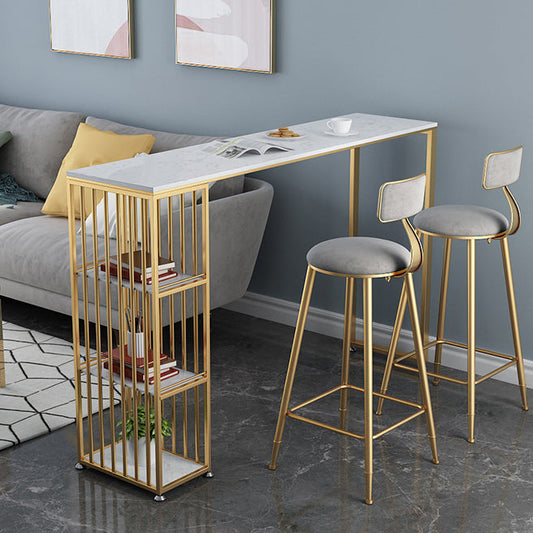 Tavolo da barra in marmo rettangolare tavolo da barre industriale con doppio piedistallo in oro