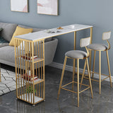 Tavolo da barra in marmo rettangolare tavolo da barre industriale con doppio piedistallo in oro