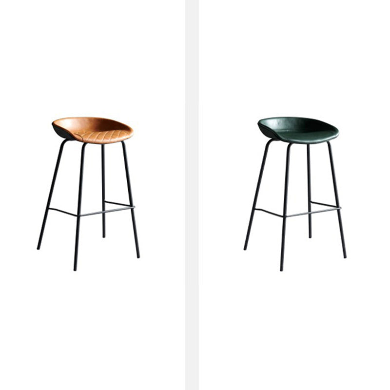 Contemporary Metal Barstool Leather Fabric Counter Stool with 4 Legs