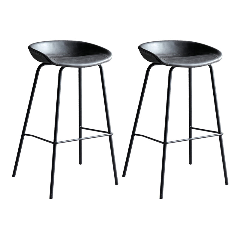Contemporary Metal Barstool Leather Fabric Counter Stool with 4 Legs