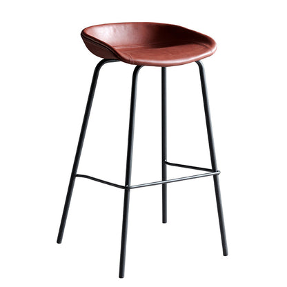 Contemporary Metal Barstool Leather Fabric Counter Stool with 4 Legs
