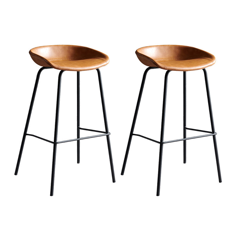 Contemporary Metal Barstool Leather Fabric Counter Stool with 4 Legs