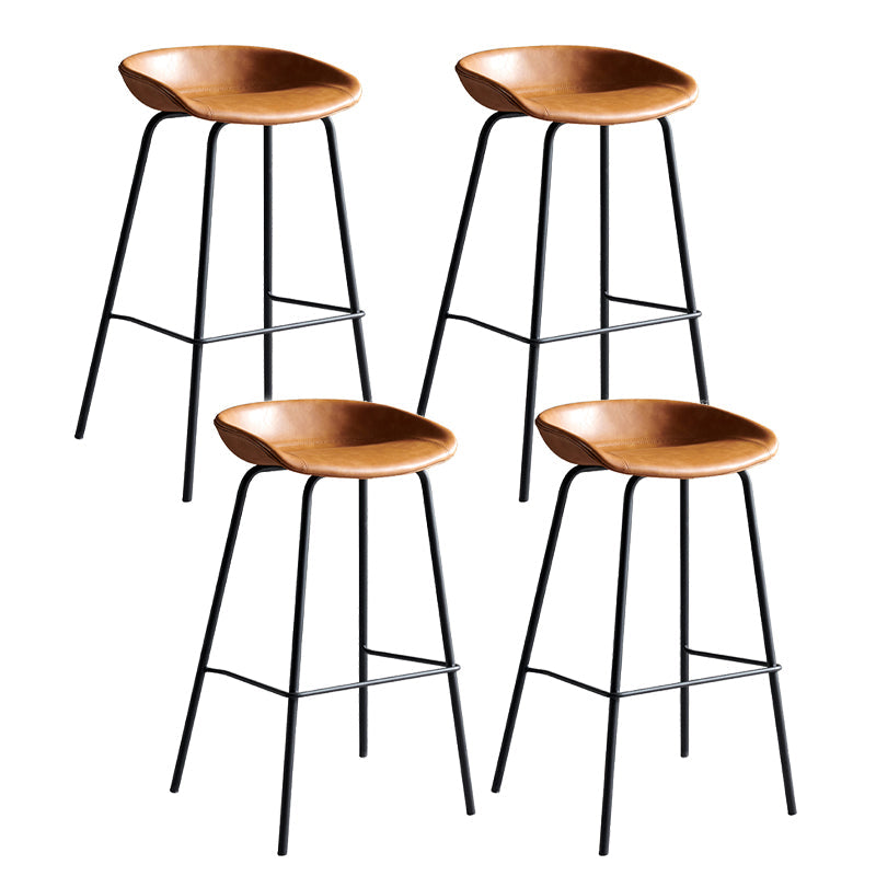 Contemporary Metal Barstool Leather Fabric Counter Stool with 4 Legs