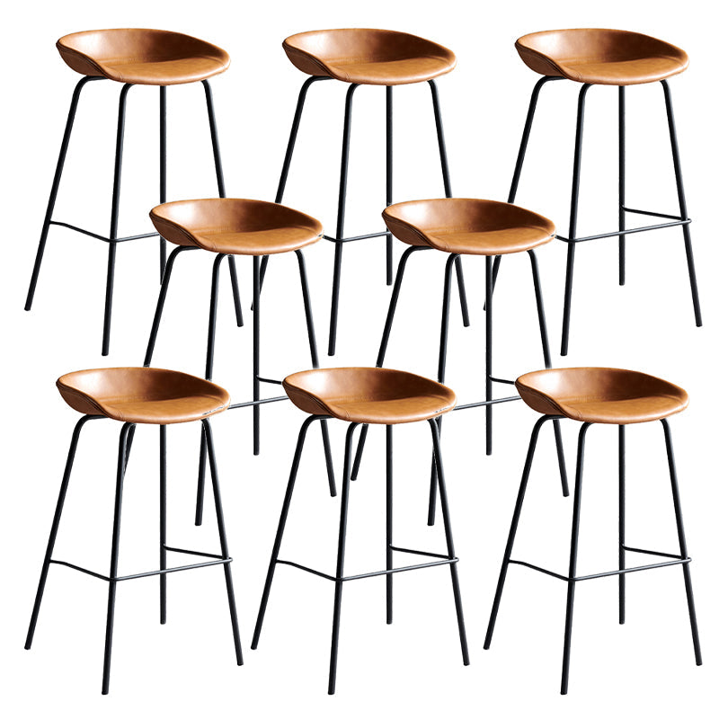 Contemporary Metal Barstool Leather Fabric Counter Stool with 4 Legs