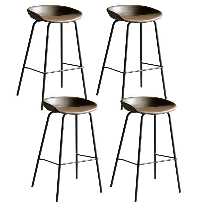 Contemporary Metal Barstool Leather Fabric Counter Stool with 4 Legs