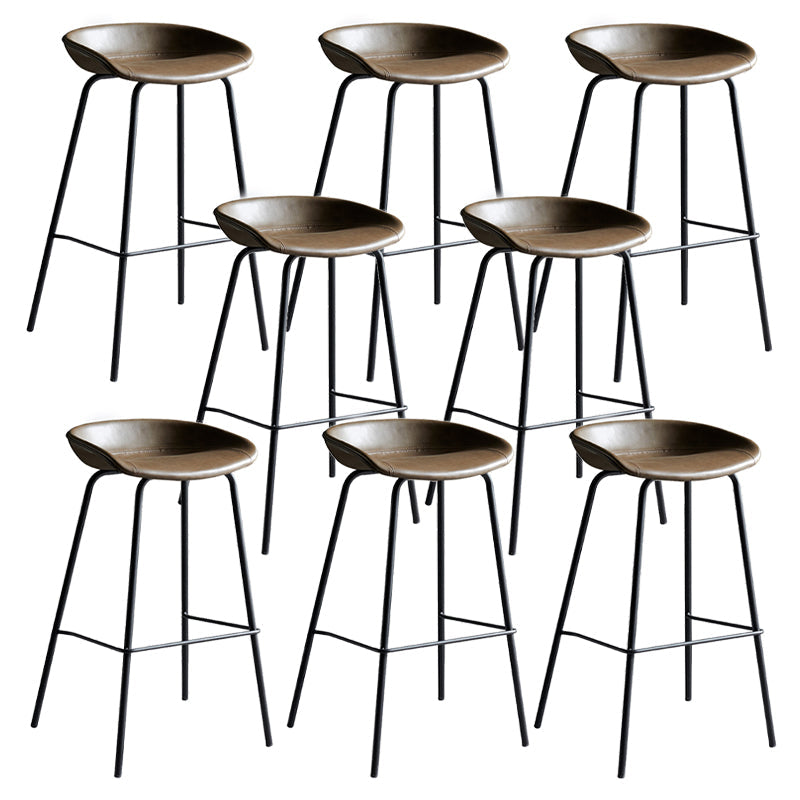Contemporary Metal Barstool Leather Fabric Counter Stool with 4 Legs