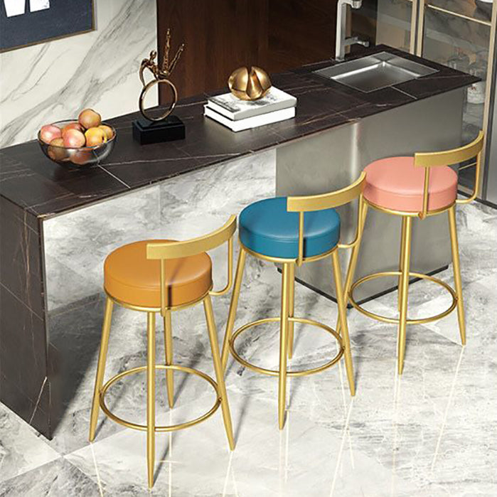 Glam Armless Backrest Counter Stoo Iron Bar Stool with Cushion and Pedal for Kitchen