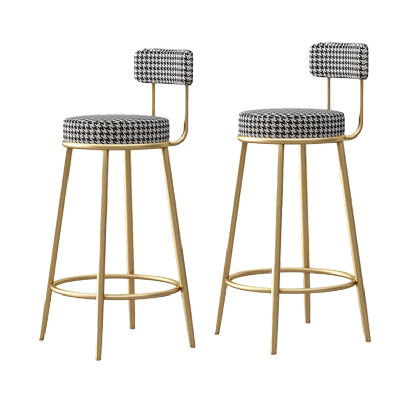 Glam Fabric Bar Stools Low Back Round Seat Barstool with 4 Gold Iron Legs Black Houndstooth 2 Piece Set Clearhalo 'Bar Furniture' 'Bar Stools' 'bar_stools' 'furn' 'furn_bar_stools' 'Furniture' 'Kitchen & Dining Furniture' 5738330