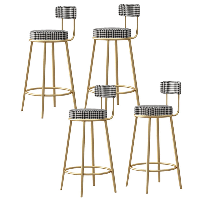 Glam Fabric Bar Stools Low Back Round Seat Barstool with 4 Gold Iron Legs Black Houndstooth 4 Piece Set Clearhalo 'Bar Furniture' 'Bar Stools' 'bar_stools' 'furn' 'furn_bar_stools' 'Furniture' 'Kitchen & Dining Furniture' 5738331