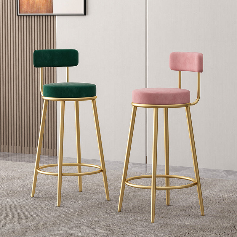 Glam Fabric Bar Stools Low Back Round Seat Barstool with 4 Gold Iron Legs Clearhalo 'Bar Furniture' 'Bar Stools' 'bar_stools' 'furn' 'furn_bar_stools' 'Furniture' 'Kitchen & Dining Furniture' 5738332
