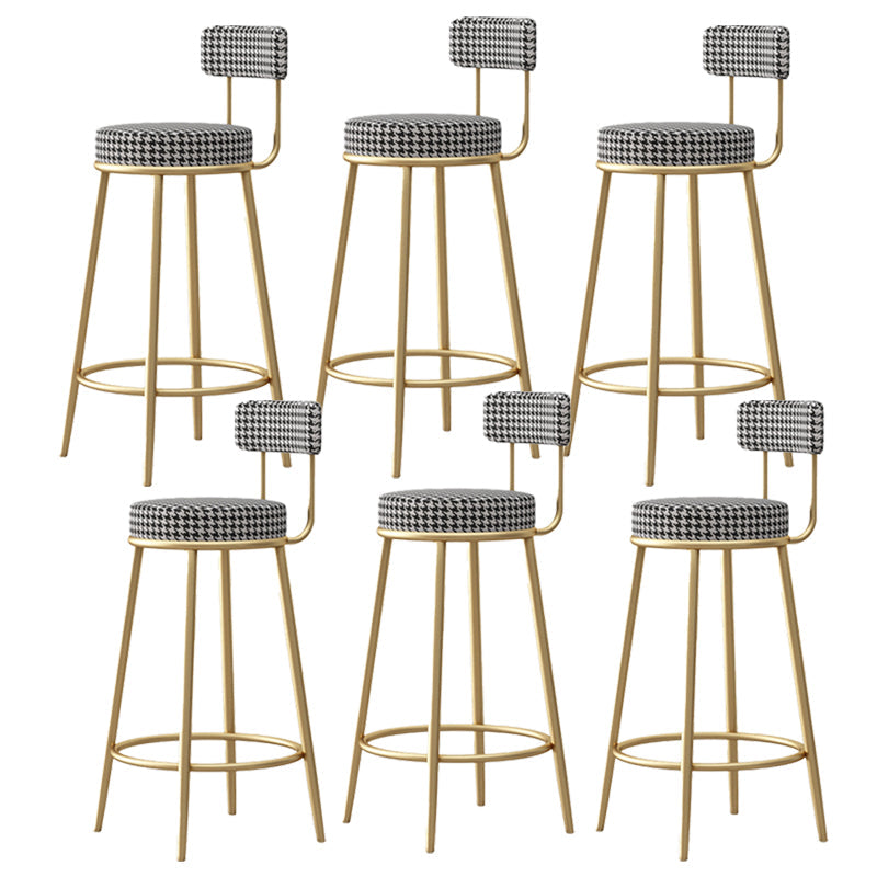 Glam Fabric Bar Stools Low Back Round Seat Barstool with 4 Gold Iron Legs Black Houndstooth 6 Piece Set Clearhalo 'Bar Furniture' 'Bar Stools' 'bar_stools' 'furn' 'furn_bar_stools' 'Furniture' 'Kitchen & Dining Furniture' 5738334