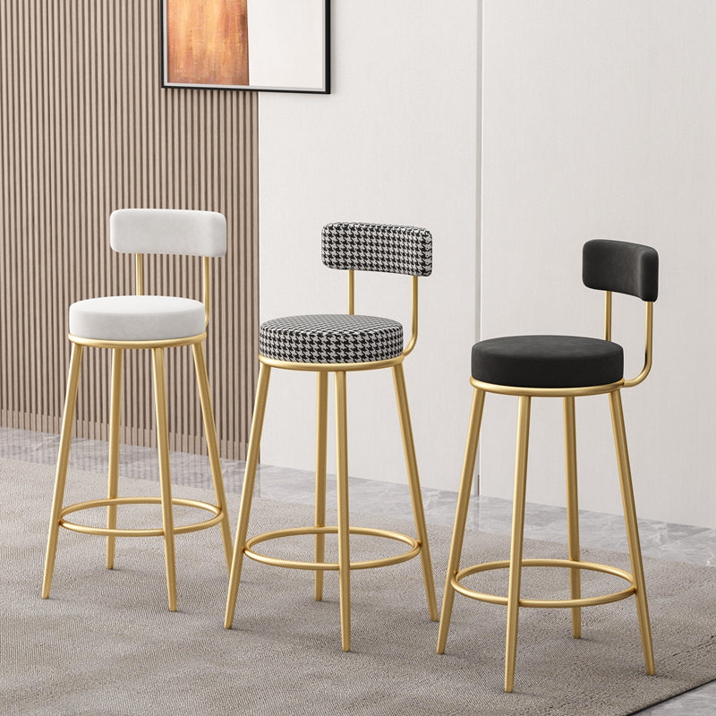 Glam Fabric Bar Stools Low Back Round Seat Barstool with 4 Gold Iron Legs Clearhalo 'Bar Furniture' 'Bar Stools' 'bar_stools' 'furn' 'furn_bar_stools' 'Furniture' 'Kitchen & Dining Furniture' 5738335
