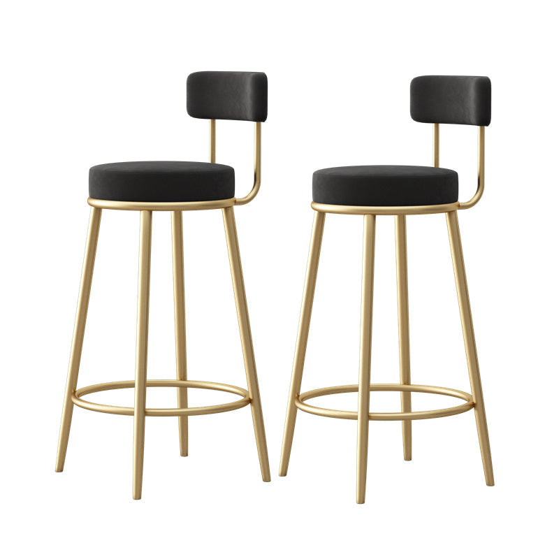 Glam Fabric Bar Stools Low Back Round Seat Barstool with 4 Gold Iron Legs Black 2 Piece Set Clearhalo 'Bar Furniture' 'Bar Stools' 'bar_stools' 'furn' 'furn_bar_stools' 'Furniture' 'Kitchen & Dining Furniture' 5738337