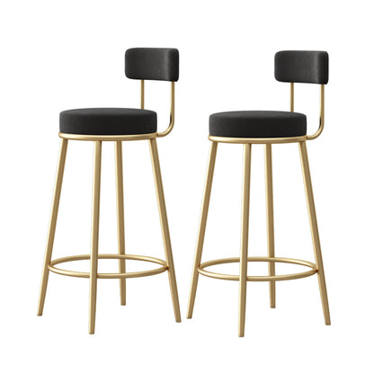 Glam Fabric Bar Stools Low Back Round Seat Barstool with 4 Gold Iron Legs Black 2 Piece Set Clearhalo 'Bar Furniture' 'Bar Stools' 'bar_stools' 'furn' 'furn_bar_stools' 'Furniture' 'Kitchen & Dining Furniture' 5738337
