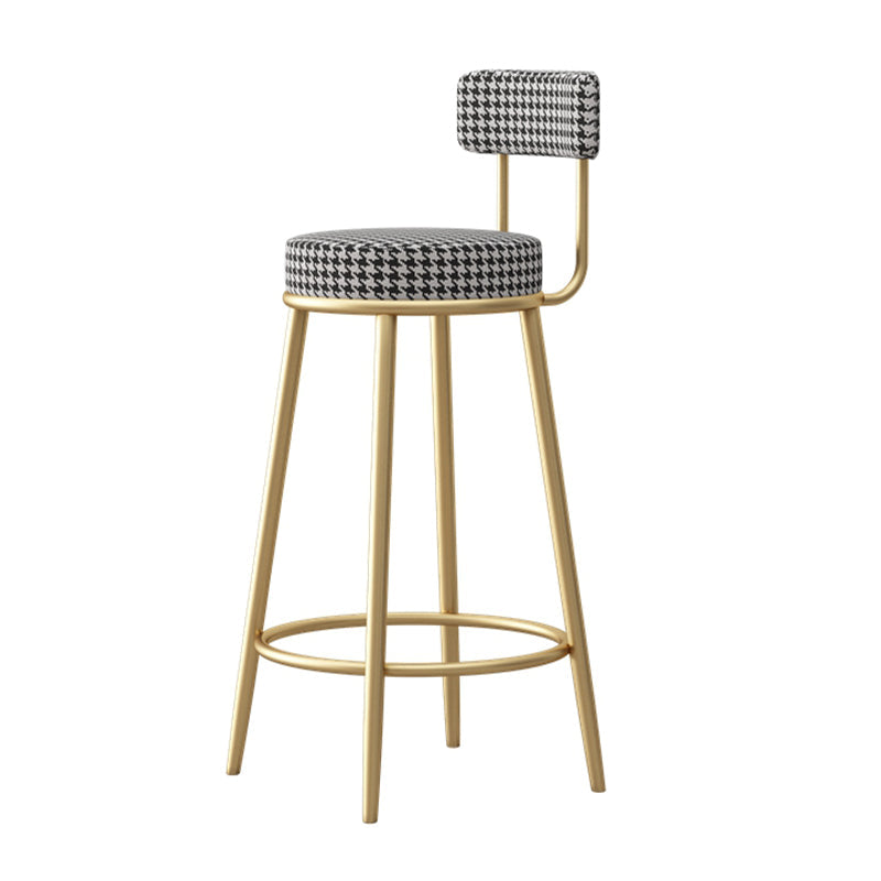 Glam Fabric Bar Stools Low Back Round Seat Barstool with 4 Gold Iron Legs Clearhalo 'Bar Furniture' 'Bar Stools' 'bar_stools' 'furn' 'furn_bar_stools' 'Furniture' 'Kitchen & Dining Furniture' 5738339