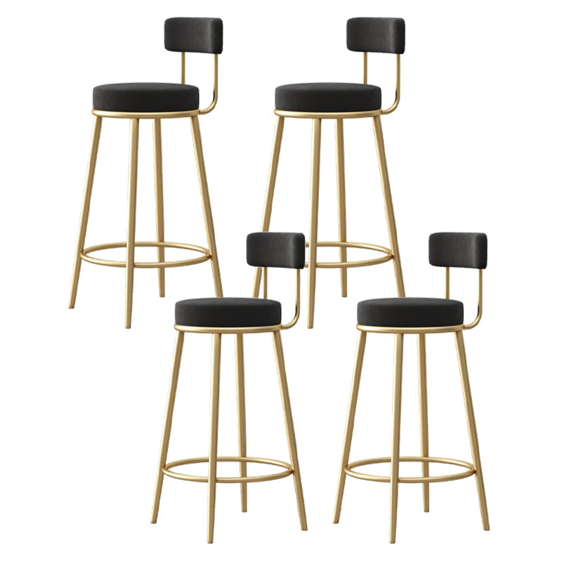 Glam Fabric Bar Stools Low Back Round Seat Barstool with 4 Gold Iron Legs Black 4 Piece Set Clearhalo 'Bar Furniture' 'Bar Stools' 'bar_stools' 'furn' 'furn_bar_stools' 'Furniture' 'Kitchen & Dining Furniture' 5738340