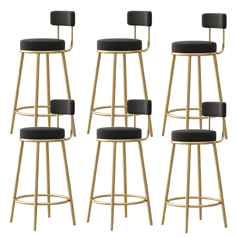 Glam Fabric Bar Stools Low Back Round Seat Barstool with 4 Gold Iron Legs Black 6 Piece Set Clearhalo 'Bar Furniture' 'Bar Stools' 'bar_stools' 'furn' 'furn_bar_stools' 'Furniture' 'Kitchen & Dining Furniture' 5738342