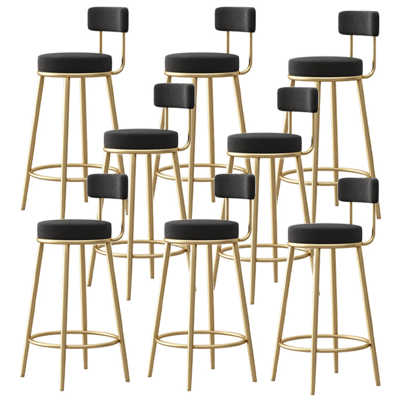 Glam Fabric Bar Stools Low Back Round Seat Barstool with 4 Gold Iron Legs Black 8 Piece Set Clearhalo 'Bar Furniture' 'Bar Stools' 'bar_stools' 'furn' 'furn_bar_stools' 'Furniture' 'Kitchen & Dining Furniture' 5738343