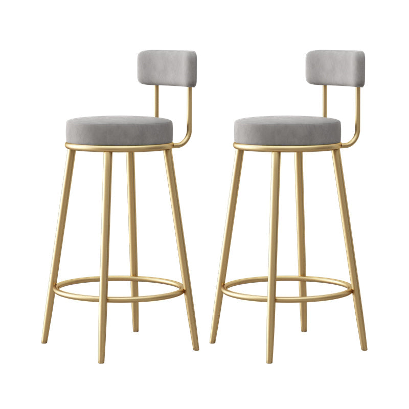 Glam Fabric Bar Stools Low Back Round Seat Barstool with 4 Gold Iron Legs Grey 2 Piece Set Clearhalo 'Bar Furniture' 'Bar Stools' 'bar_stools' 'furn' 'furn_bar_stools' 'Furniture' 'Kitchen & Dining Furniture' 5738345