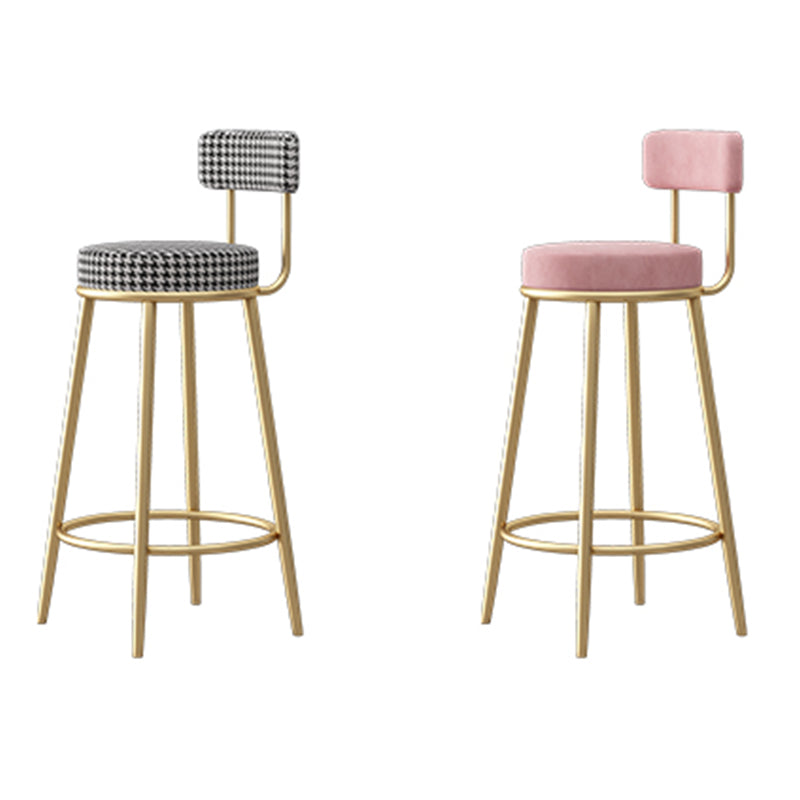 Glam Fabric Bar Stools Low Back Round Seat Barstool with 4 Gold Iron Legs Clearhalo 'Bar Furniture' 'Bar Stools' 'bar_stools' 'furn' 'furn_bar_stools' 'Furniture' 'Kitchen & Dining Furniture' 5738347