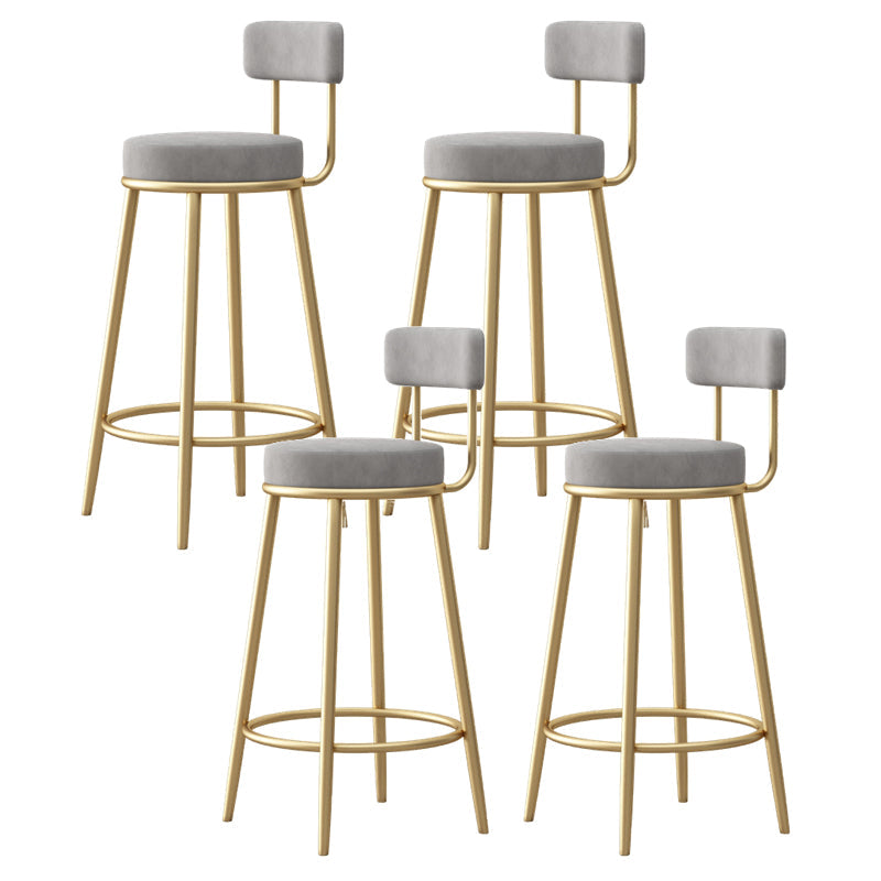 Glam Fabric Bar Stools Low Back Round Seat Barstool with 4 Gold Iron Legs Grey 4 Piece Set Clearhalo 'Bar Furniture' 'Bar Stools' 'bar_stools' 'furn' 'furn_bar_stools' 'Furniture' 'Kitchen & Dining Furniture' 5738348
