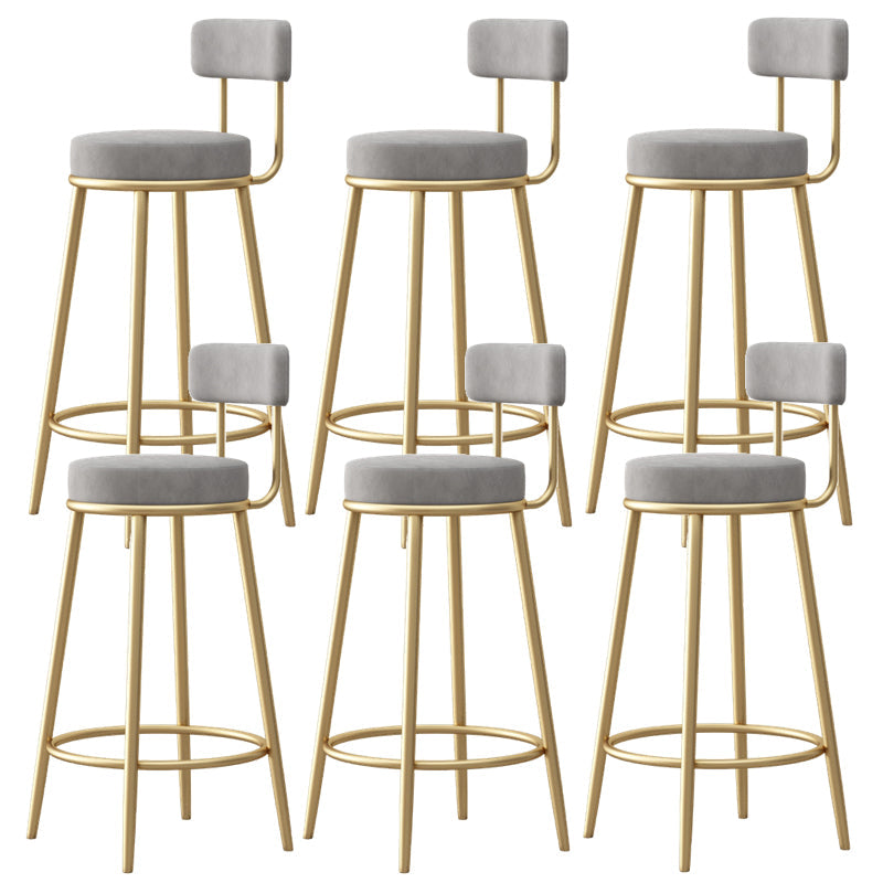 Glam Fabric Bar Stools Low Back Round Seat Barstool with 4 Gold Iron Legs Grey 6 Piece Set Clearhalo 'Bar Furniture' 'Bar Stools' 'bar_stools' 'furn' 'furn_bar_stools' 'Furniture' 'Kitchen & Dining Furniture' 5738349