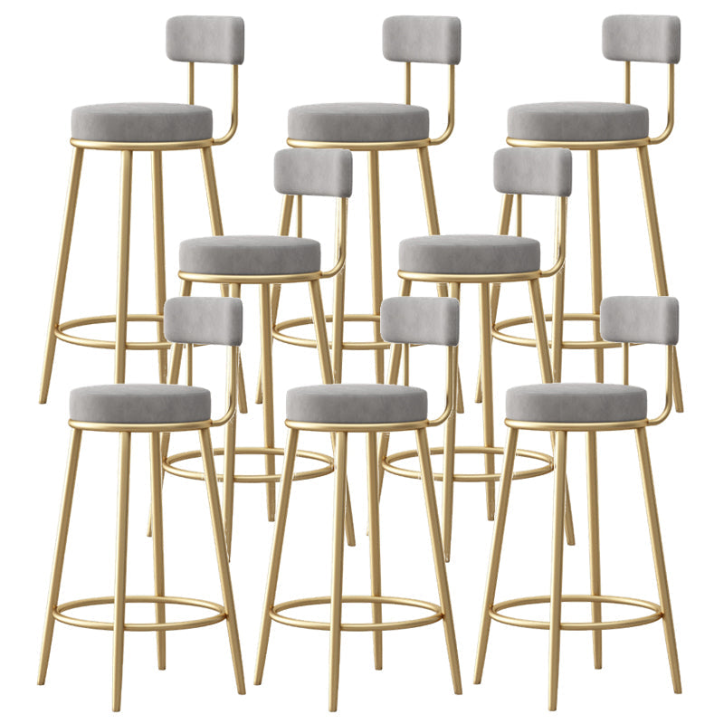 Glam Fabric Bar Stools Low Back Round Seat Barstool with 4 Gold Iron Legs Grey 8 Piece Set Clearhalo 'Bar Furniture' 'Bar Stools' 'bar_stools' 'furn' 'furn_bar_stools' 'Furniture' 'Kitchen & Dining Furniture' 5738352