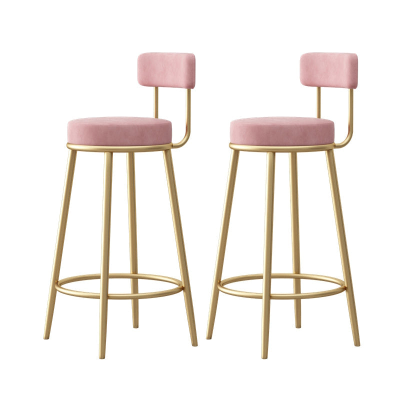 Glam Fabric Bar Stools Low Back Round Seat Barstool with 4 Gold Iron Legs Pink 2 Piece Set Clearhalo 'Bar Furniture' 'Bar Stools' 'bar_stools' 'furn' 'furn_bar_stools' 'Furniture' 'Kitchen & Dining Furniture' 5738354