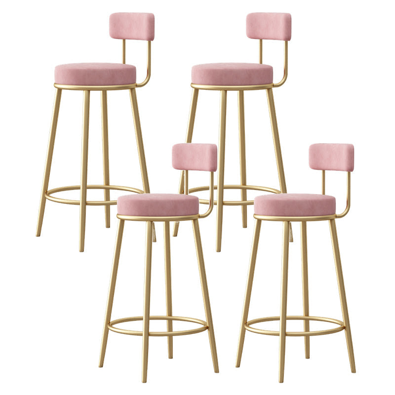 Glam Fabric Bar Stools Low Back Round Seat Barstool with 4 Gold Iron Legs Pink 4 Piece Set Clearhalo 'Bar Furniture' 'Bar Stools' 'bar_stools' 'furn' 'furn_bar_stools' 'Furniture' 'Kitchen & Dining Furniture' 5738355