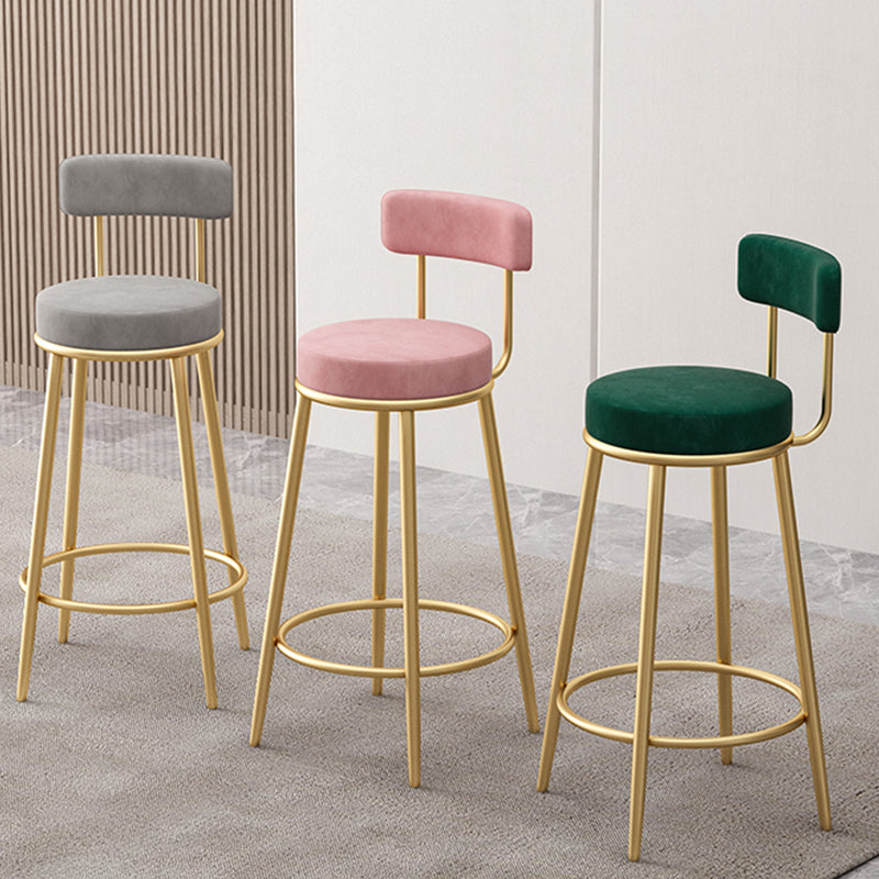 Glam Fabric Bar Stools Low Back Round Seat Barstool with 4 Gold Iron Legs Clearhalo 'Bar Furniture' 'Bar Stools' 'bar_stools' 'furn' 'furn_bar_stools' 'Furniture' 'Kitchen & Dining Furniture' 5738356