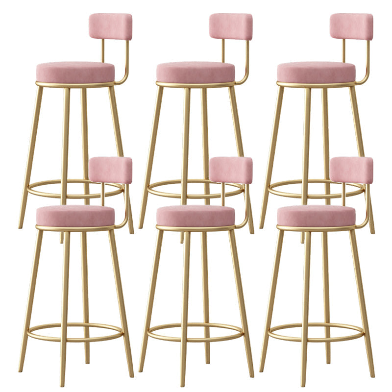 Glam Fabric Bar Stools Low Back Round Seat Barstool with 4 Gold Iron Legs Pink 6 Piece Set Clearhalo 'Bar Furniture' 'Bar Stools' 'bar_stools' 'furn' 'furn_bar_stools' 'Furniture' 'Kitchen & Dining Furniture' 5738358