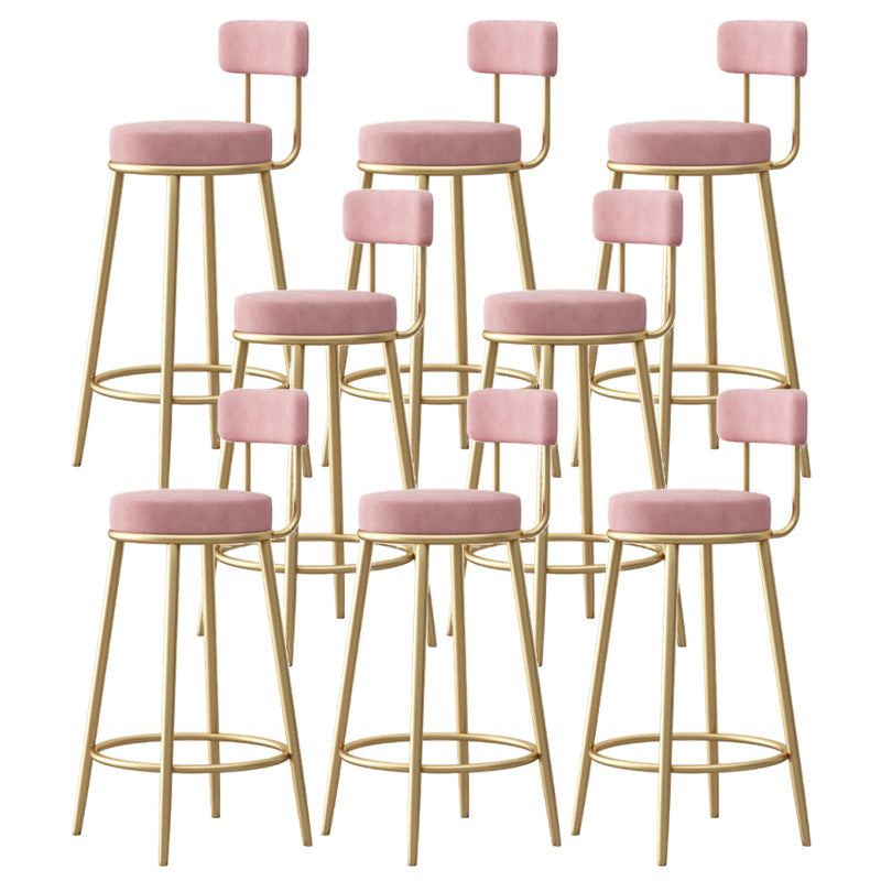 Glam Fabric Bar Stools Low Back Round Seat Barstool with 4 Gold Iron Legs Pink 8 Piece Set Clearhalo 'Bar Furniture' 'Bar Stools' 'bar_stools' 'furn' 'furn_bar_stools' 'Furniture' 'Kitchen & Dining Furniture' 5738359