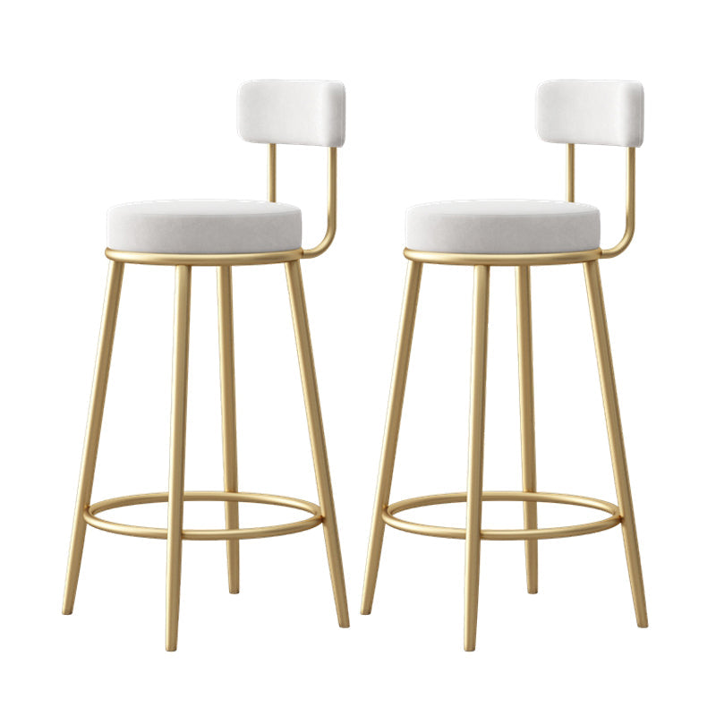 Glam Fabric Bar Stools Low Back Round Seat Barstool with 4 Gold Iron Legs White 2 Piece Set Clearhalo 'Bar Furniture' 'Bar Stools' 'bar_stools' 'furn' 'furn_bar_stools' 'Furniture' 'Kitchen & Dining Furniture' 5738360