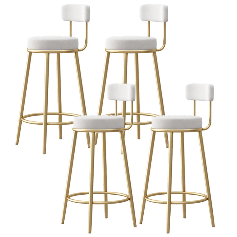 Glam Fabric Bar Stools Low Back Round Seat Barstool with 4 Gold Iron Legs White 4 Piece Set Clearhalo 'Bar Furniture' 'Bar Stools' 'bar_stools' 'furn' 'furn_bar_stools' 'Furniture' 'Kitchen & Dining Furniture' 5738361