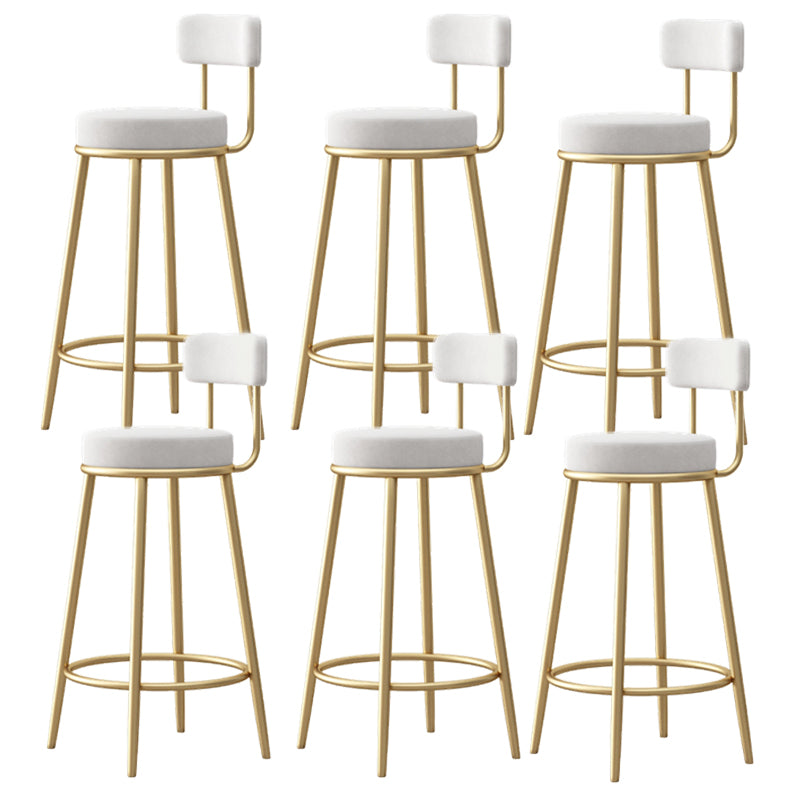 Glam Fabric Bar Stools Low Back Round Seat Barstool with 4 Gold Iron Legs White 6 Piece Set Clearhalo 'Bar Furniture' 'Bar Stools' 'bar_stools' 'furn' 'furn_bar_stools' 'Furniture' 'Kitchen & Dining Furniture' 5738362