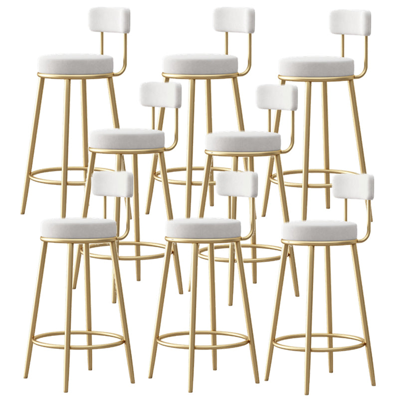 Glam Fabric Bar Stools Low Back Round Seat Barstool with 4 Gold Iron Legs White 8 Piece Set Clearhalo 'Bar Furniture' 'Bar Stools' 'bar_stools' 'furn' 'furn_bar_stools' 'Furniture' 'Kitchen & Dining Furniture' 5738363