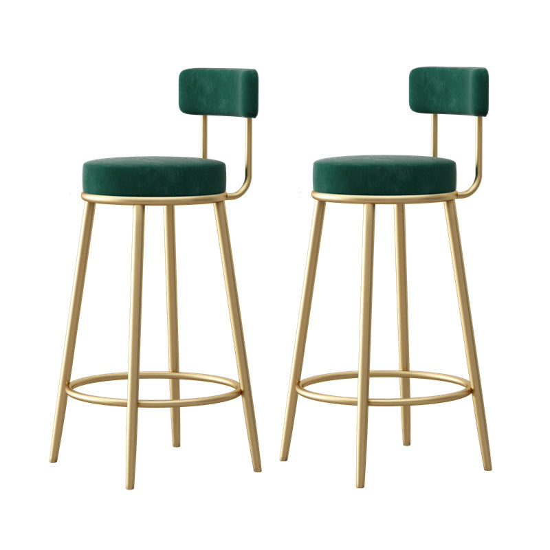 Glam Fabric Bar Stools Low Back Round Seat Barstool with 4 Gold Iron Legs Green 2 Piece Set Clearhalo 'Bar Furniture' 'Bar Stools' 'bar_stools' 'furn' 'furn_bar_stools' 'Furniture' 'Kitchen & Dining Furniture' 5738364