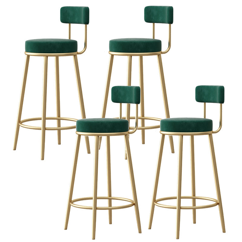 Glam Fabric Bar Stools Low Back Round Seat Barstool with 4 Gold Iron Legs Green 4 Piece Set Clearhalo 'Bar Furniture' 'Bar Stools' 'bar_stools' 'furn' 'furn_bar_stools' 'Furniture' 'Kitchen & Dining Furniture' 5738365