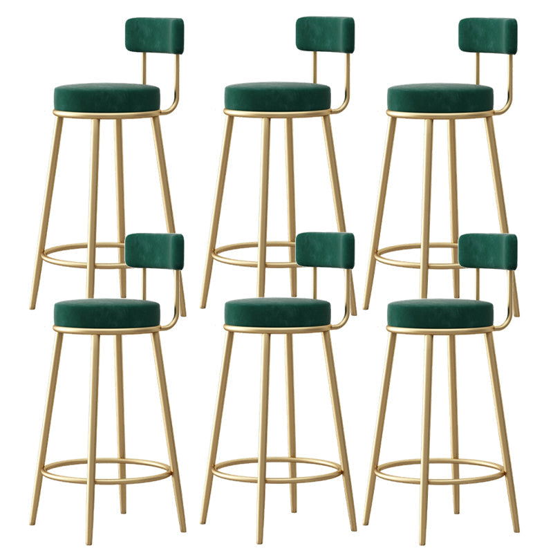 Glam Fabric Bar Stools Low Back Round Seat Barstool with 4 Gold Iron Legs Green 6 Piece Set Clearhalo 'Bar Furniture' 'Bar Stools' 'bar_stools' 'furn' 'furn_bar_stools' 'Furniture' 'Kitchen & Dining Furniture' 5738366