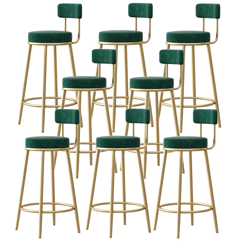 Glam Fabric Bar Stools Low Back Round Seat Barstool with 4 Gold Iron Legs Green 8 Piece Set Clearhalo 'Bar Furniture' 'Bar Stools' 'bar_stools' 'furn' 'furn_bar_stools' 'Furniture' 'Kitchen & Dining Furniture' 5738367