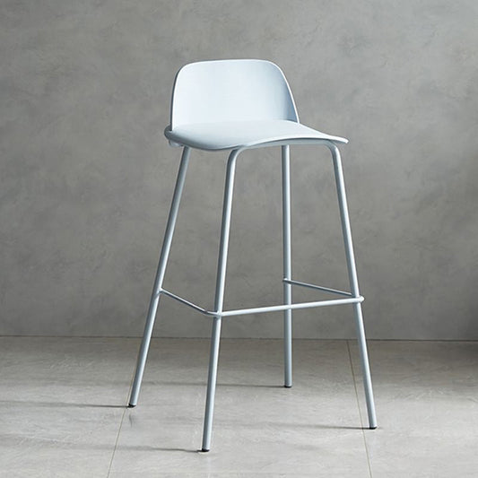 Plastic Scandinavian Bar Stools Low Back Barstool with 4 Iron Legs Gray-Blue 1 Piece