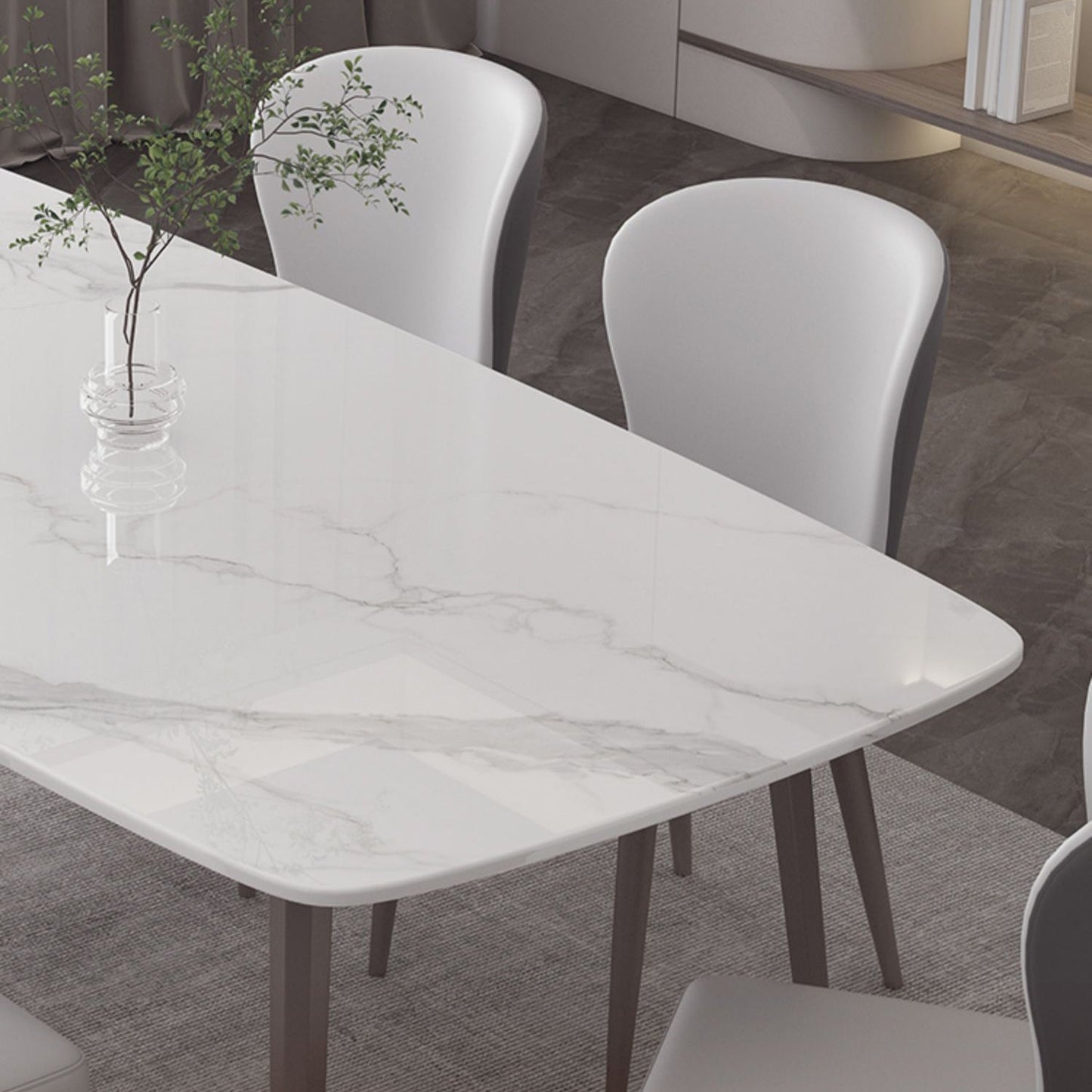 デザイナーダイニングセット1/2/4/5/7ピースストーンとメタルダイネットセットホワイト