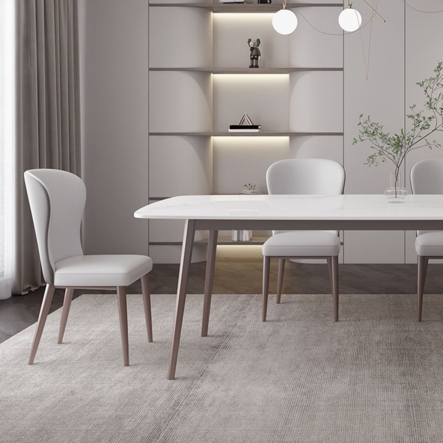 デザイナーダイニングセット1/2/4/5/7ピースストーンとメタルダイネットセットホワイト